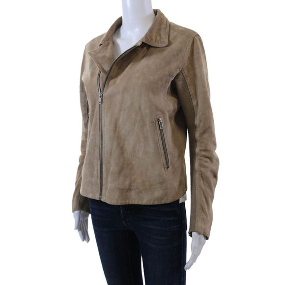 June Womens Front Zip Long Sleeve Collared Suede Jacket Brown Size Large - Picture 3 of 7